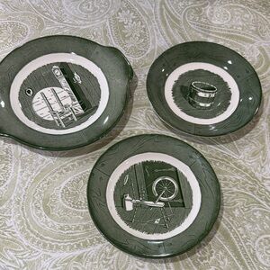 Colonial Homestead by Royal China green dishes - set of 3 - VINTAGE 1950s